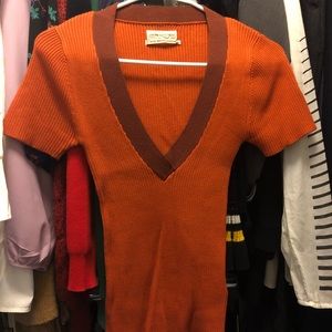 UO Knit Top - orange & burgundy